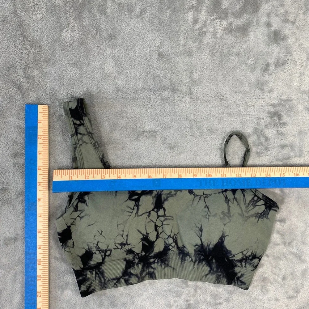 Unbranded Sports Bra Womens M Green Tie Dye One Shoulder Ribbed Active - Picture 4 of 9